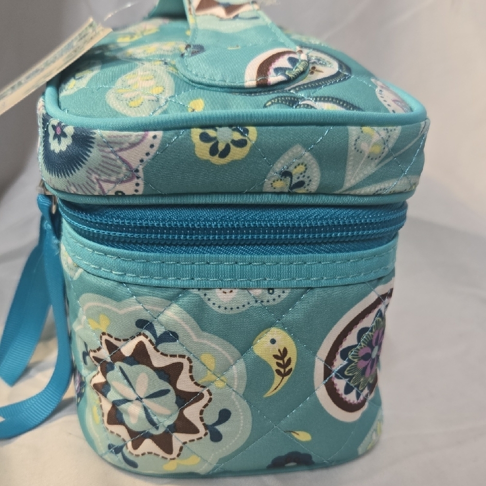 Modella Teal Floral Cosmetic Bag Quilted Mini Train Case - Picture 4 of 6
